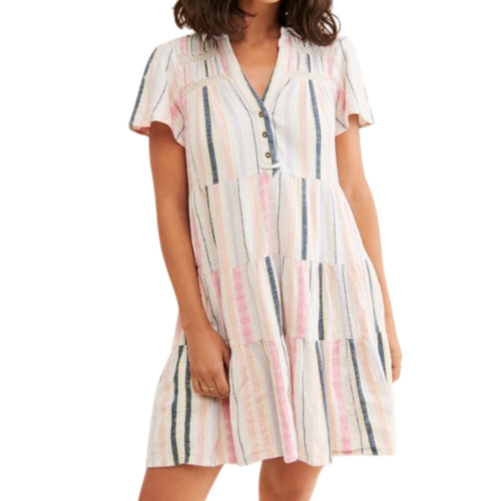 ANTHROPOLOGIE Georgina Tiered Shirtdress Sz XS Stripe Pockets Cottage Everyday